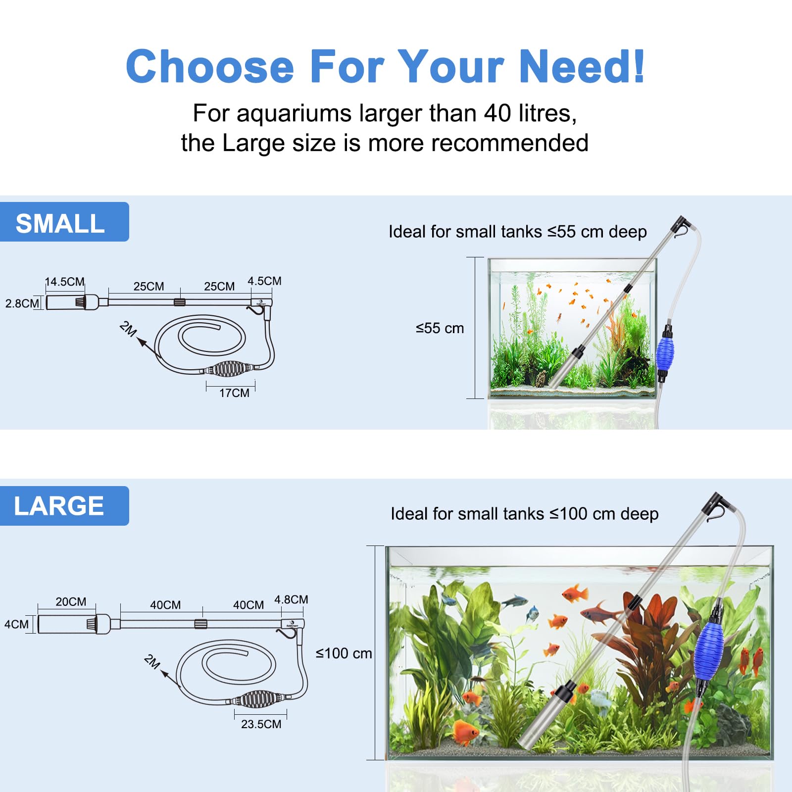 fishkeeper Cambio de Agua de Acuario, Filtro de Arena para Limpieza de Acuario, pecera Kit de Limpieza de Grava de Acuario con caudal de Agua Regulable para Limpieza de Arena(L)
