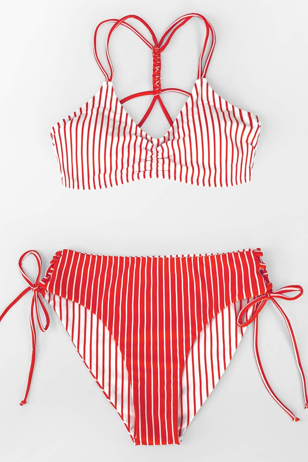 CUPSHE Women's Bikini Set Reversible Bottom Two Piece Swimsuit | Bathing Suit, Braided Back Straps, Removable Soft Cups, String Side Tie Bottom, Classic Coverage, Beach Vacation