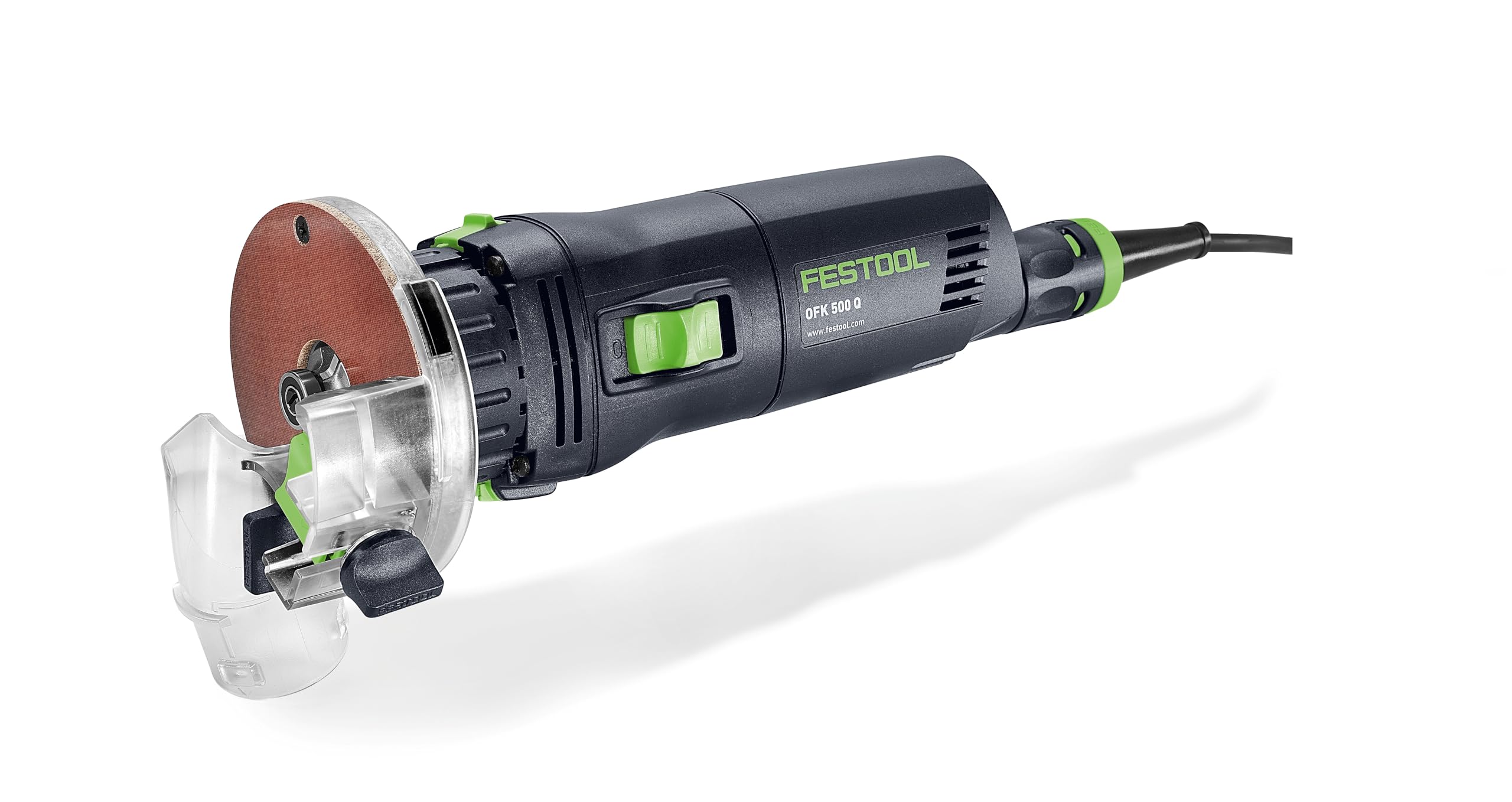 Festool Fresadora de Cantos OFK 500 Q-Plus R3, 450 W | Ajuste de profundidad 1/10 mm - Suela de tejido duro - Parada de husillo - Peso 1,4 kg