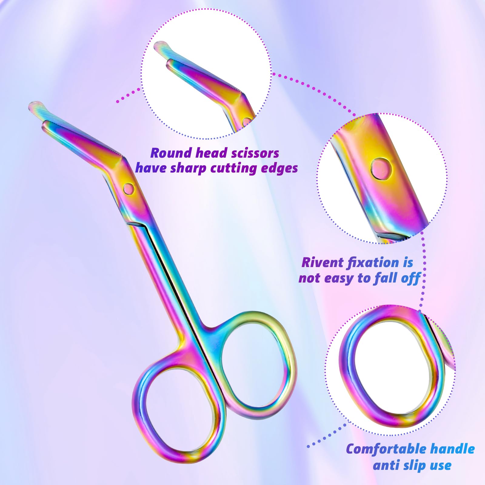 2 Pieces Ostomy Scissors Bandage Scissors Nursing Scissors Stainless Steel Scissors for Doctors, Nurses, Veterinary Home Nursing, 4.3 x 2.1 Inch, Curved (Rainbow) — Amazon image 3