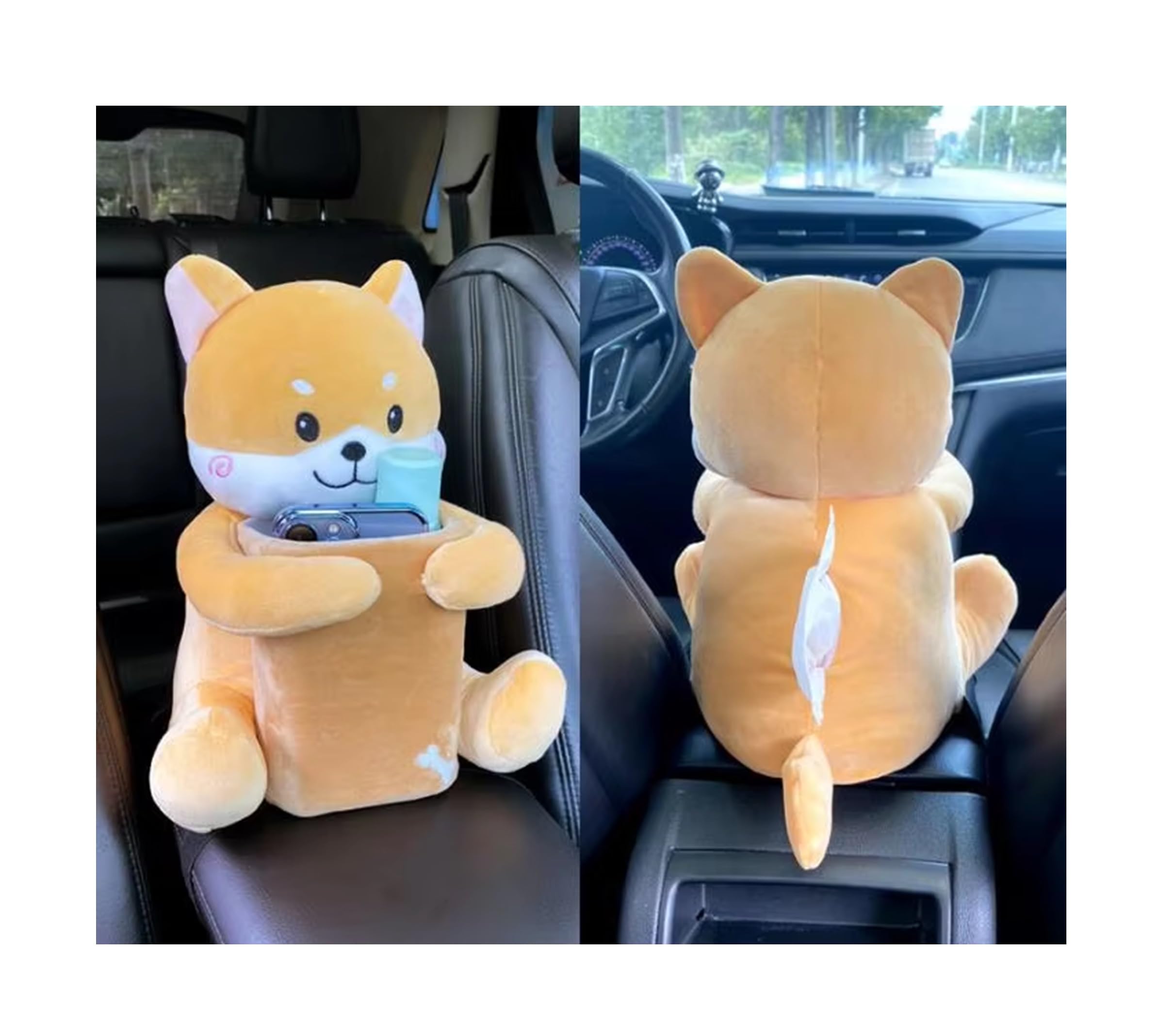 AUGEN Multifunctional Creative Car Tissue Box Car Trash Can Tissue Box 2-in-1 Plush Toy Car Interior Accessories (Biege)-image-20