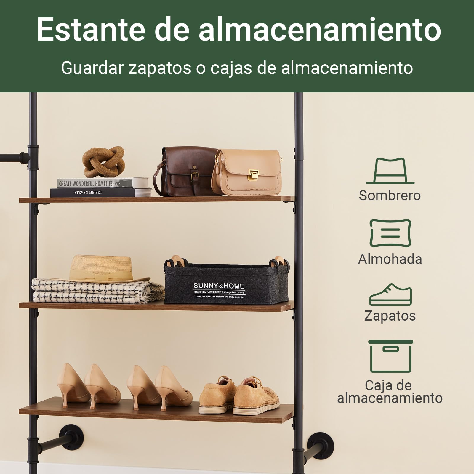 SoBuy perchero de pared con 3 barras y estantes MDF, 168x46x220cm entrada | Perchero industrial para ropa con almacenamiento vertical, estructura práctica para dormitorio, color negro, KLS18-SCH