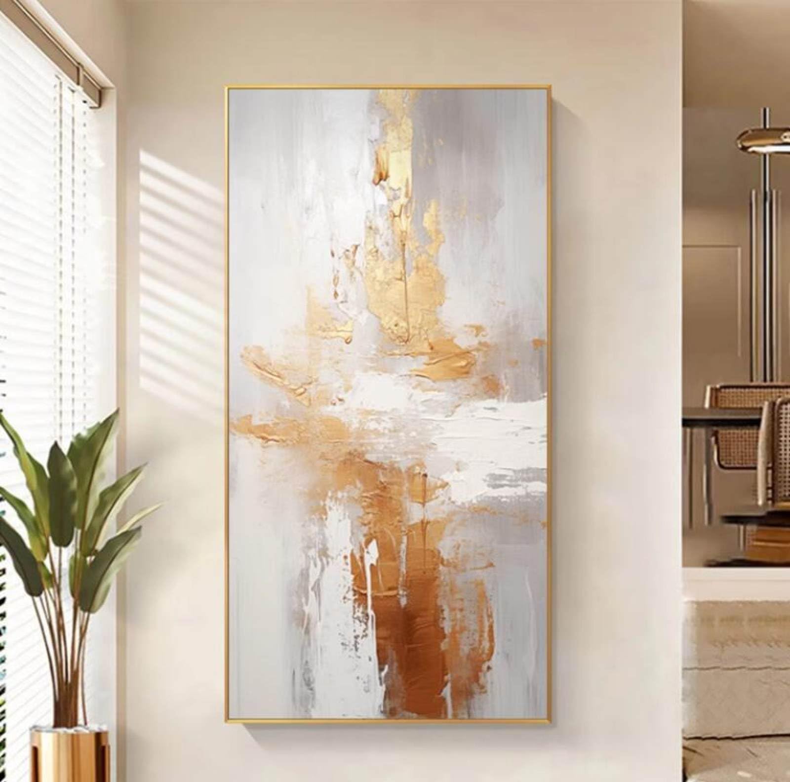 Texture de luxe et simplicité moderne pour cette grande peinture faite main