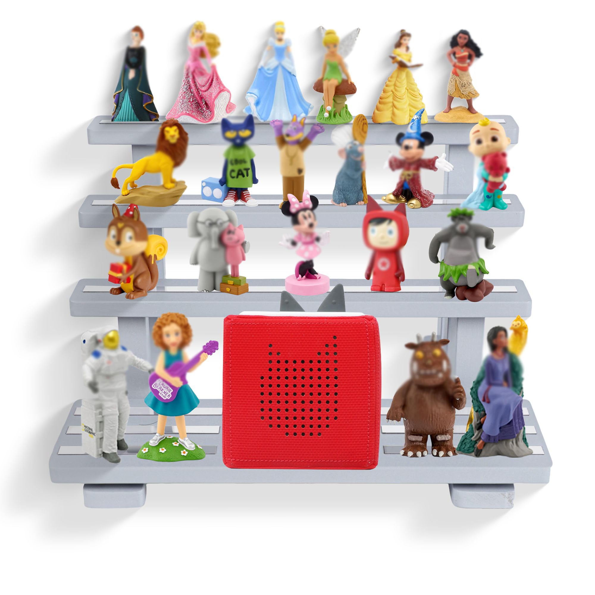for Tonies Shelf Magnetic,for Tonie Storage Stand Rack Display Risers,for Toniebox Characters Figures Shelves, Holds 45 Figurines,Compatible Charging Station for Children Kid's Room,Pine (Gray White)