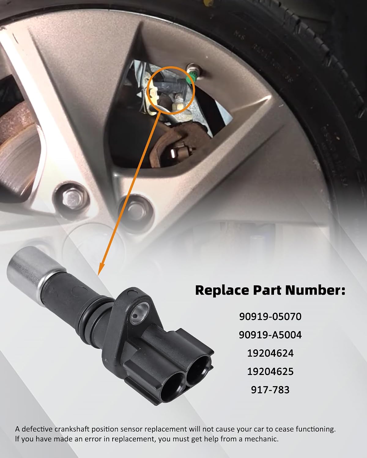 Engine Crankshaft Position Sensor 90919-05070 Compatible with Toyota Camry Corolla Highlander RAV4 Lexus CT200h ES300h NX300h Pontiac Vibe Scion iM tC xD L4 1.8L 2.5L 2.7L Replaces 90919-A5004 917-783