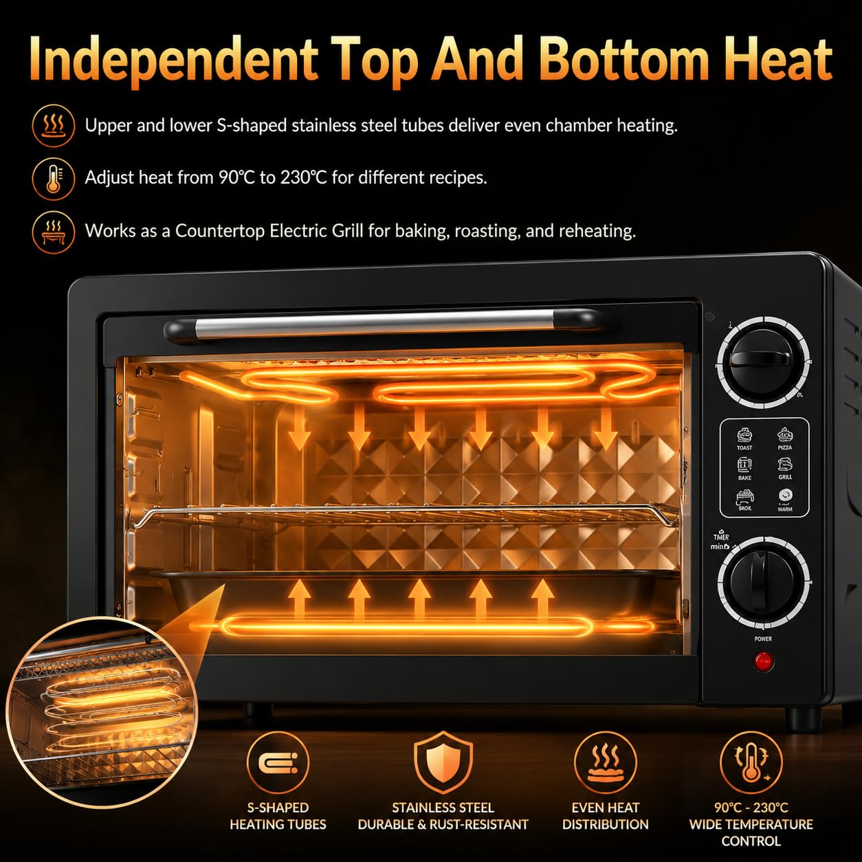 Forno elettrico intelligente, 22 L, 1000 W, 90-230 ° C