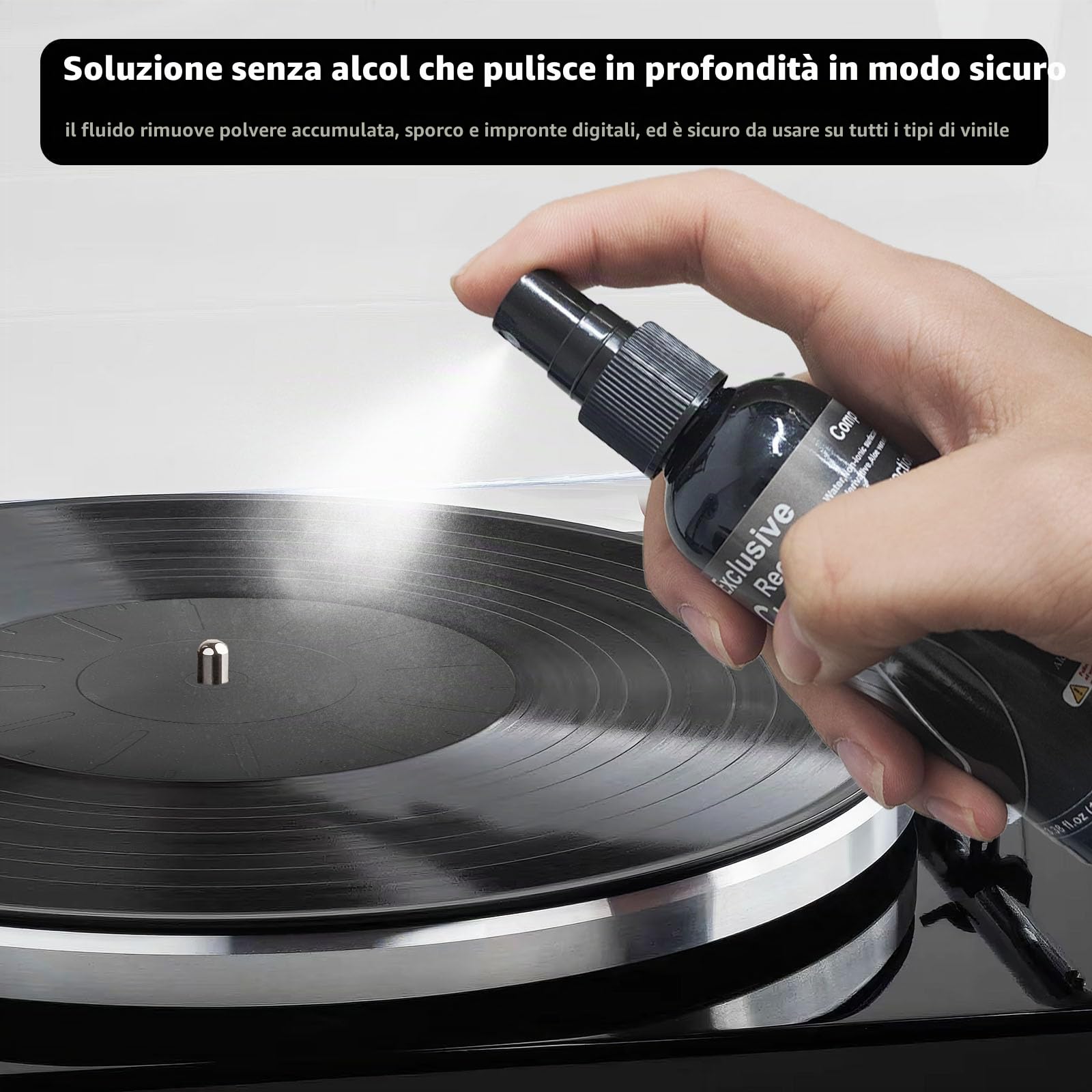Kit di pulizia per dischi in vinile, detergente completo 8 in 1, 100 ml, spazzola per dischi in velluto, spazzola con manico dritto, spazzola a testa rotonda, vassoio in silicone, panno