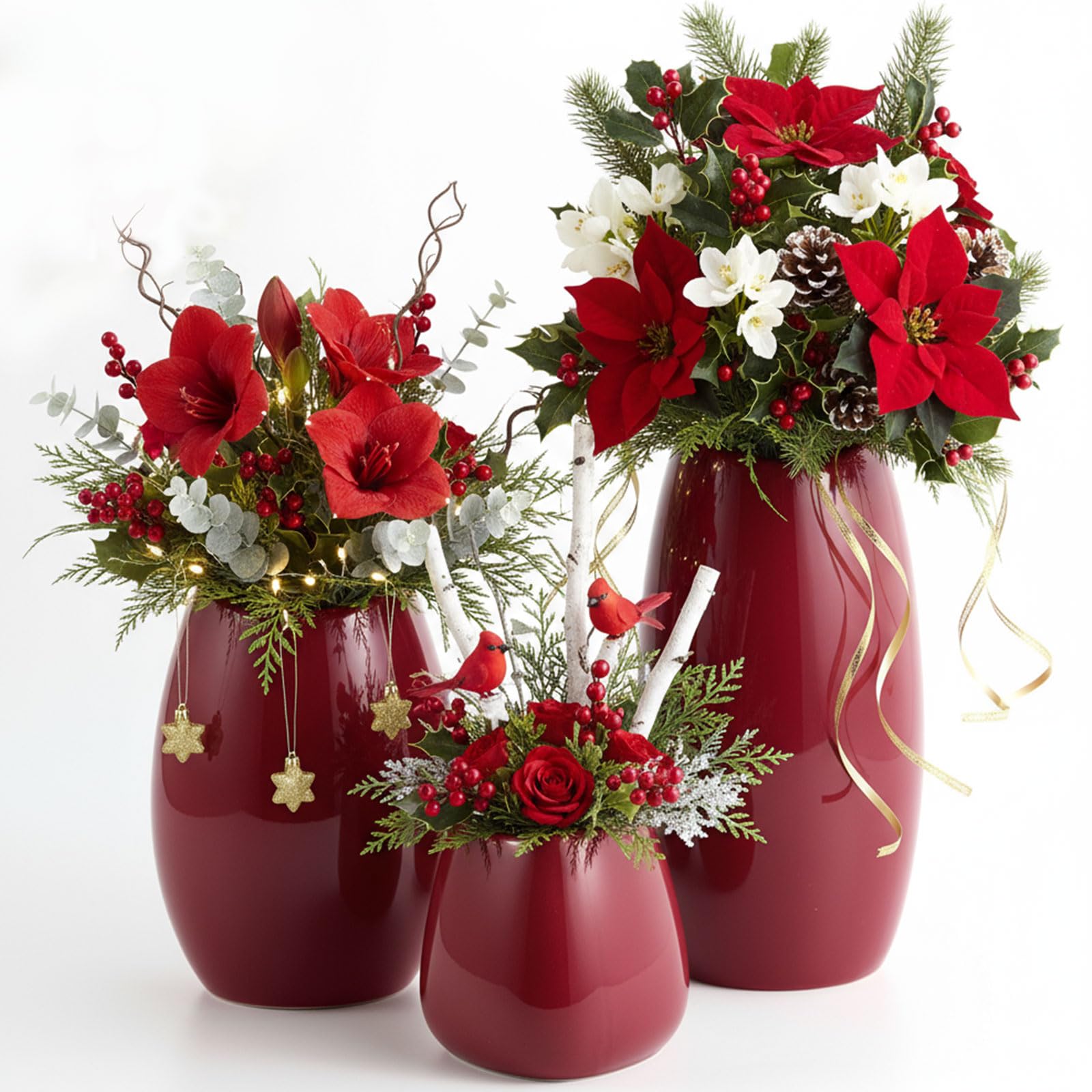 hjn Ceramic Vase Set of 3 Red Flower Vase for Home Decor Modern Decorative Vase for Flowers Vases