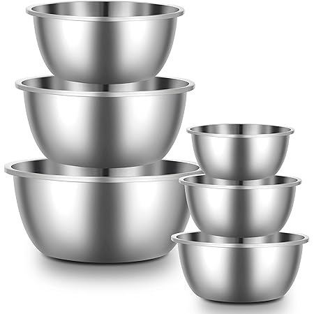 Enther & LIFEASE Mixing Bowls - Set of 6 Stainless Steel Mixing Bowls with 304 Stainless Steel - Heavy Duty, Easy To Clean, Nesting Bowls Space Saving Storage, Great for Cooking, Baking, Salad
