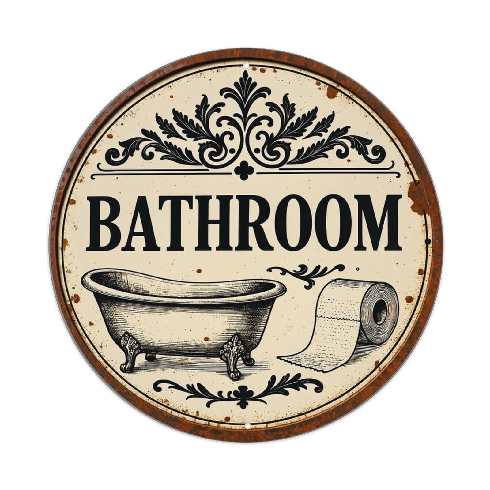 Bathroom Sign With Bathtub And Toilet Paper Round Metal Tin Sign Vintage Wall Decor, Bar Garage Cafe Kitchen Home Wall Art Poster 8x8inches