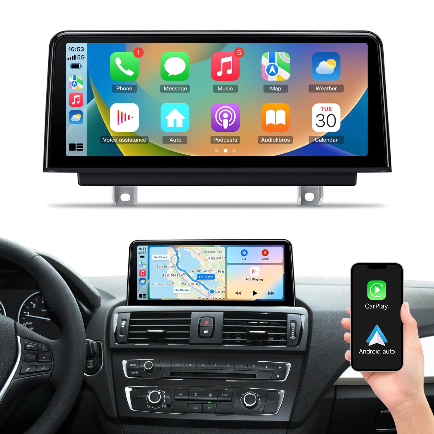 BMW Serie 1 F20 F21 Serie 3 F30 F31 F34 Serie 4 F32 F33 F34 CTB 10.25" CarPlay Android Auto Schermo Touch Retrofit Plug & Play