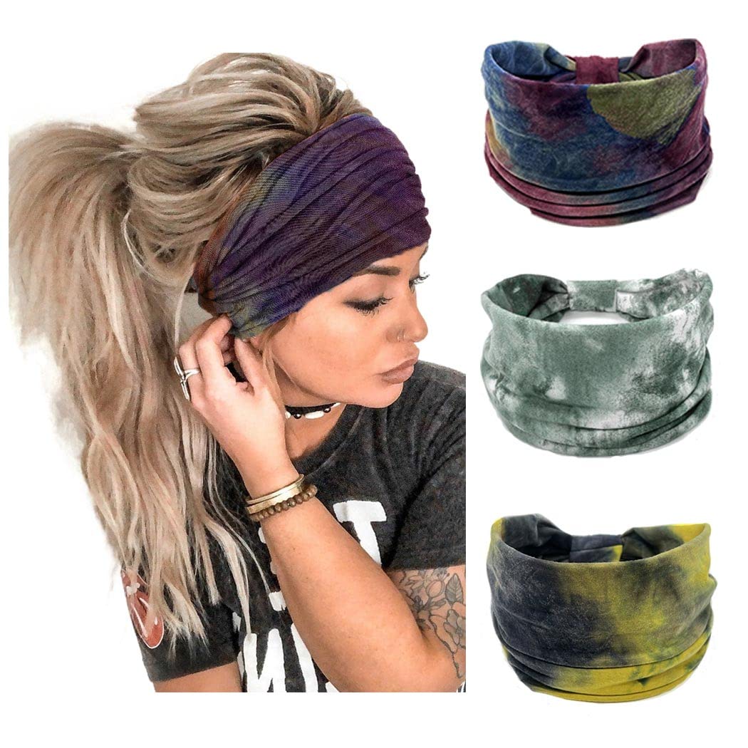 Fashey Boho Headbands Wide Turban Head Warps Tie Dye
