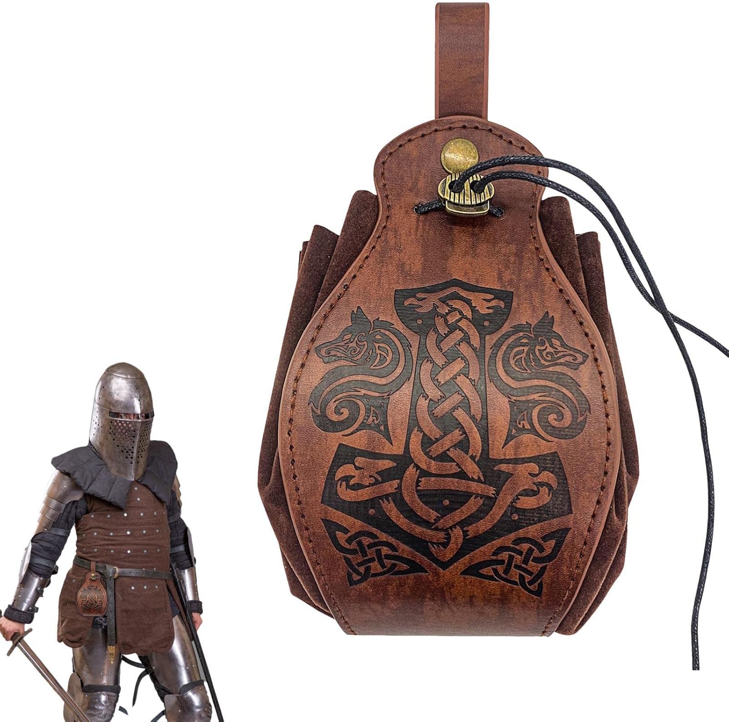 Leather Pouch Medieval,Leather Pouch for Men Medieval Faux Leather