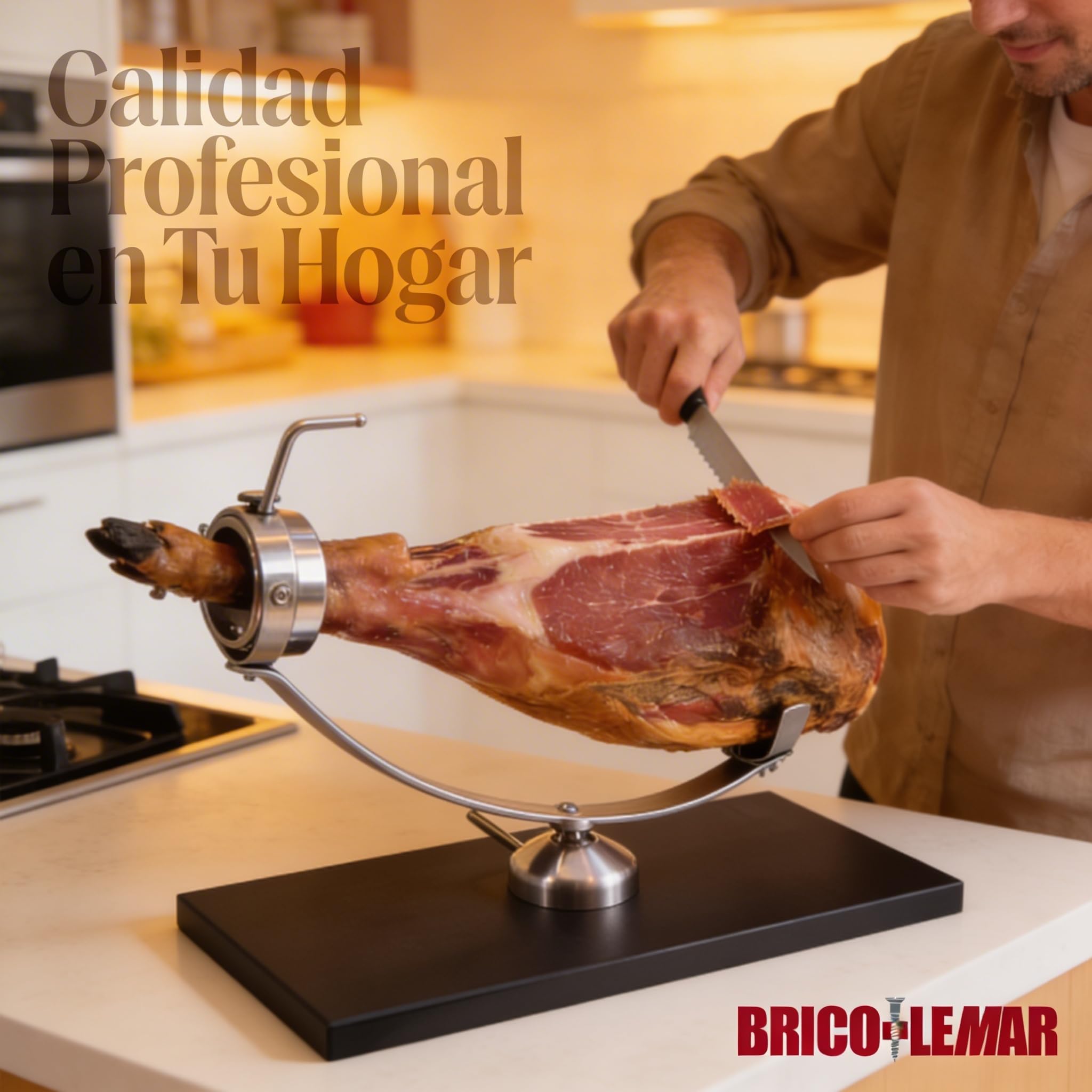 Jamonero Profesional Giratorio 360° Flores Cortés Don Benito – Base Fibra Negra 25mm, Acero Inoxidable, Fabricado en España, Estable y Preciso
