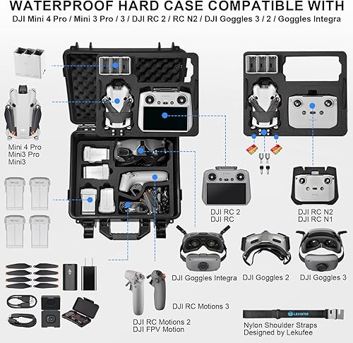 Miniatura 2 de Lekufee Funda rígida impermeable compatible con DJI Mini 4 ProDJI Mini 3 ProMini 3 DroneDJI RC 2DJI RC N2N1DJI Goggles 2DJI Goggles IntegraDJI RC