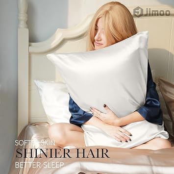 100% Mulberry Silk Pillowcase for Hair and Skin, 22 Momme Pure Natural Silk Pillow Case Both Sided with Zipper, Pillow Cover for Women Mom Men (Ivory White, Standard 20''26'', 1 Pack)