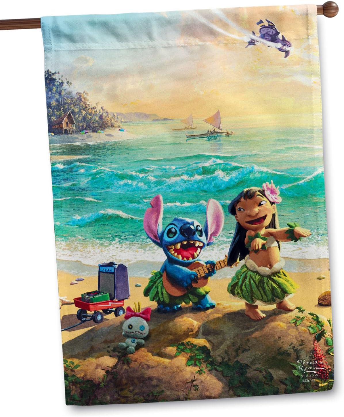 Flagology, Thomas Kinkade Disney Lilo and Stich House Flag 28" x 40", Outdoor Flag, Outdoor Décor Yard Flag, Exclusive Premium Fabric, Officially Licensed Thomas Kinkade, Summer, Coastal