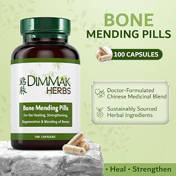 Dimmak Herbs Bone Mending Pills- Rapid Fracture & Broken Bone Healing Supplement- Advanced TCM Formula with Drynaria- Stress Fracture & Osteoblast Support- Organic, Vegan- 500mg 100 Capsules