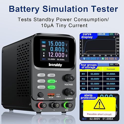 Miniatura 8 de Fuente de alimentación CC variable 30V 10A, pantalla TFT de 5 dígitos Pantalla de corriente milliamp Banco de codificador de doble curva Fuente de