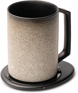 OHOM Ui Artist Collection Self-Heating Mug Set Iron Noir | 12 fl oz / 355 mL Handcrafted Ceramic Coffee & Tea Mug with Heating Pad
