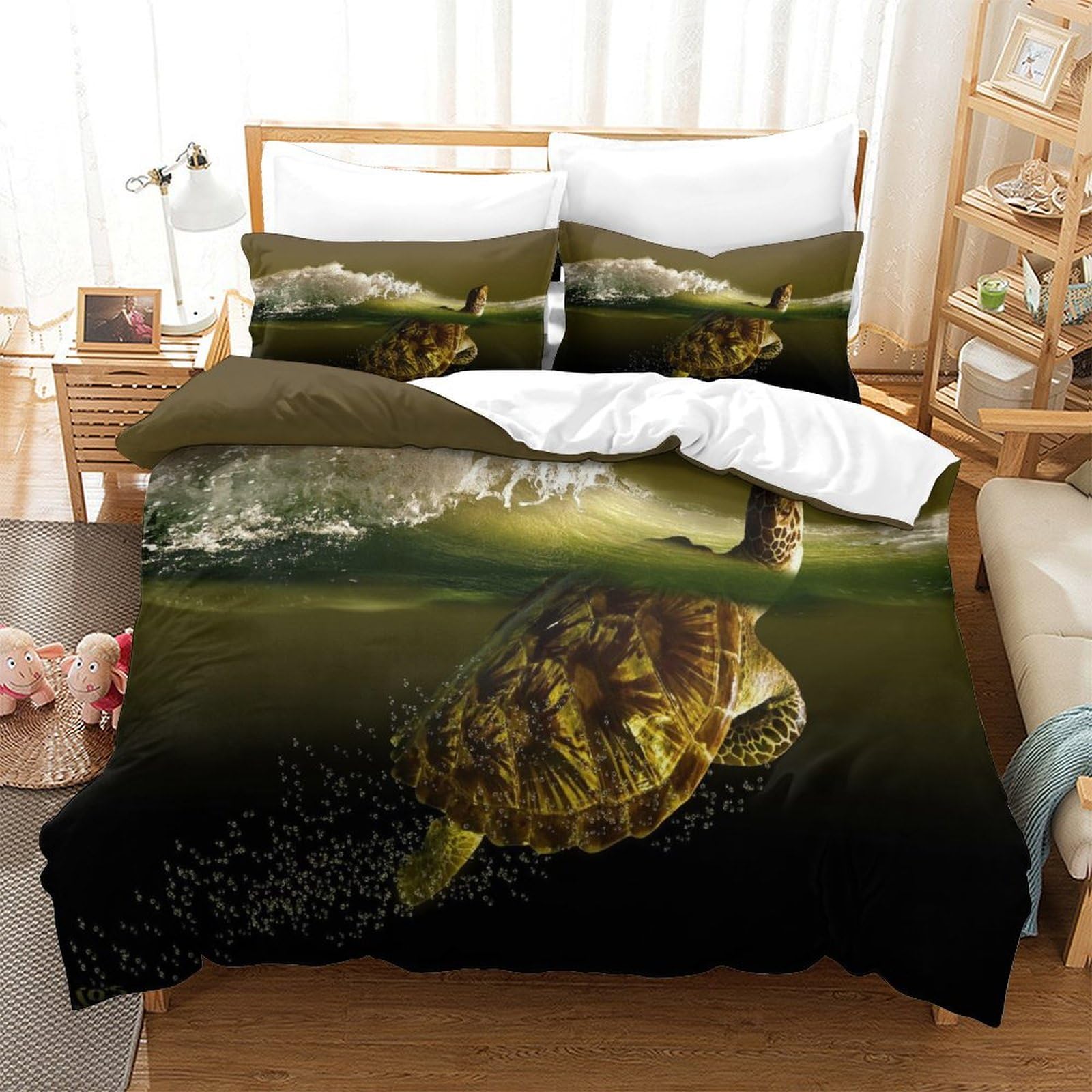 P1S9U7W5Y Ocean Scene 3D Printed Duvet Cover Set 3pcs Microfiber Turtle Bedding Set King（220x240cm）