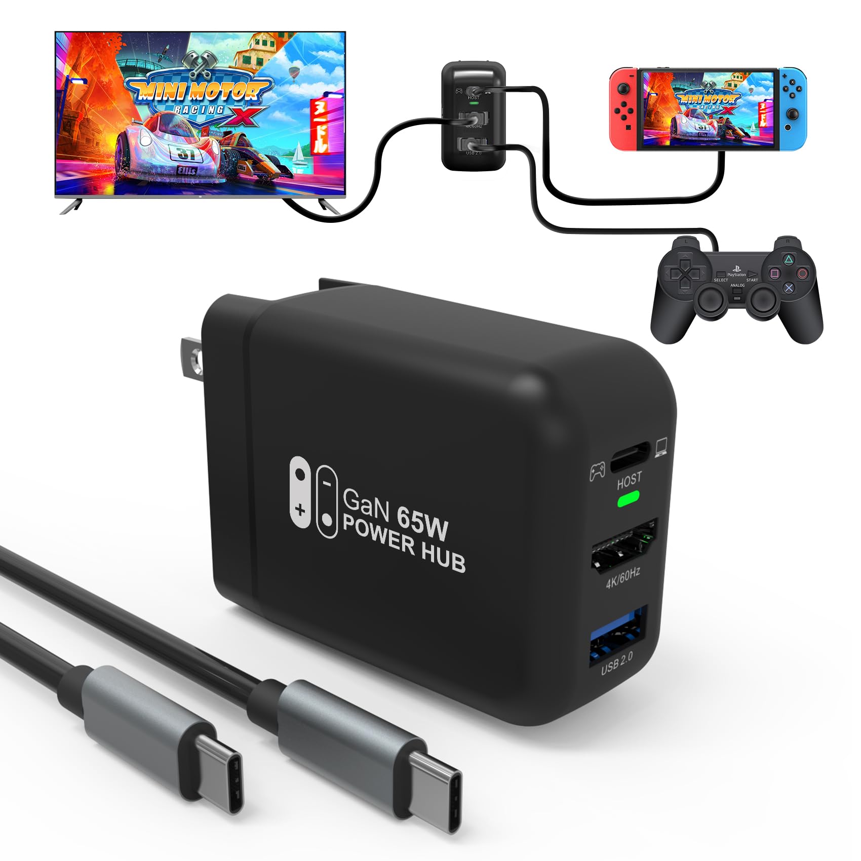 Mirabox 65W Portable Switch Dock Charger Compatible with Switch OLED/Steam Deck/ROG Ally/Samsung Dex/iPad/MacBook, 4K 60Hz USB C TV Docking Station, with Charging and HDMI Output