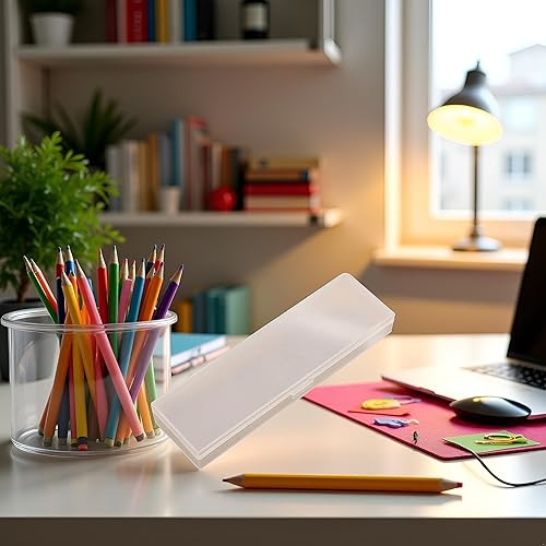 Miniatura 5 de Caja de lápices transparente blanca transparente esmerilada de gran capacidad Caja de lápices Estuche de papelería Portatalápices transparente S