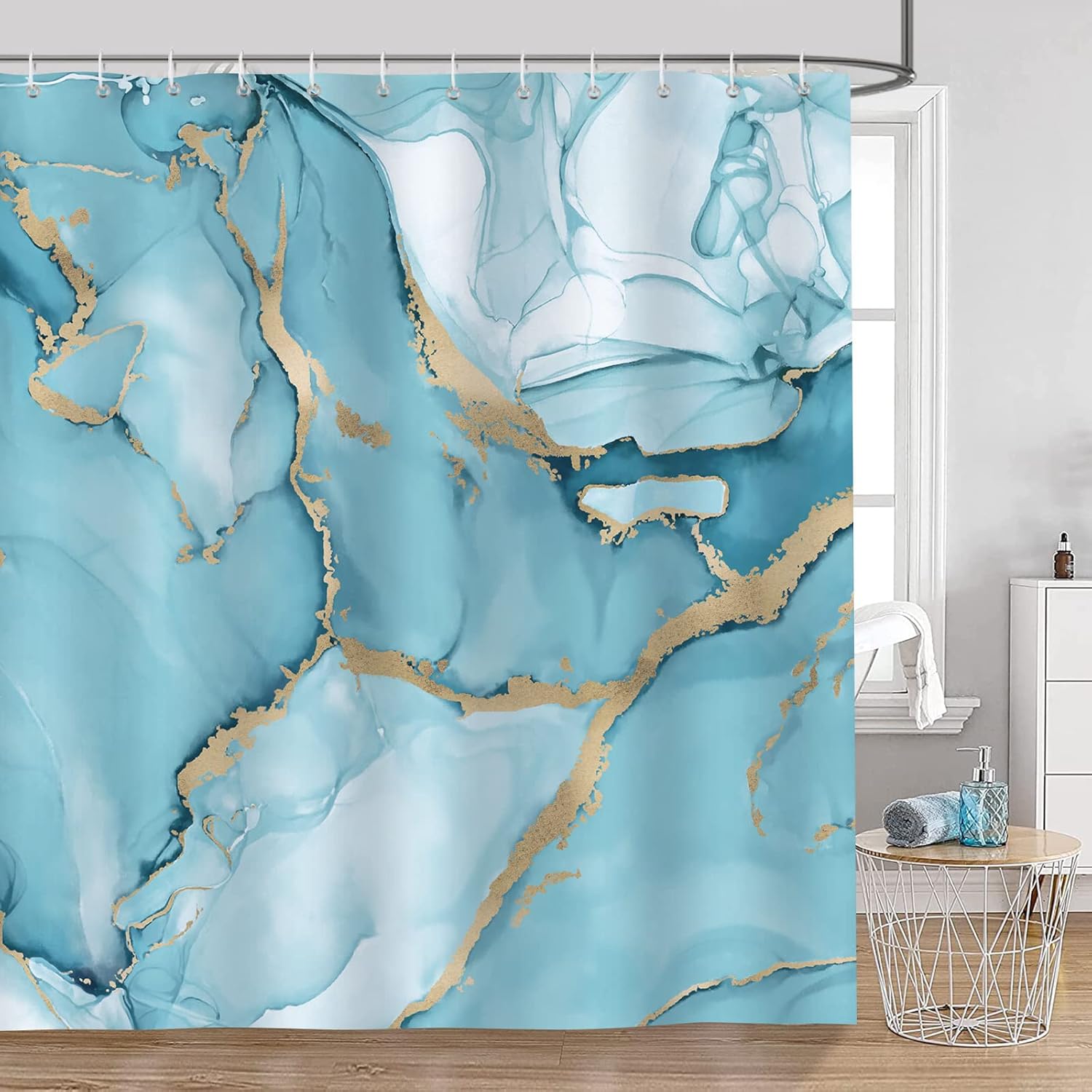 Bonhause Turquoise Marble Shower Curtain Abstract Modern Luxury