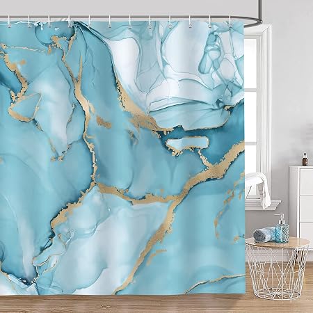 Bonhause Grey Gold Marble Shower Curtain - Waterproof Polyester, 72x72 Inches, Modern Abstract Bathroom Decor With Hooks - View #2