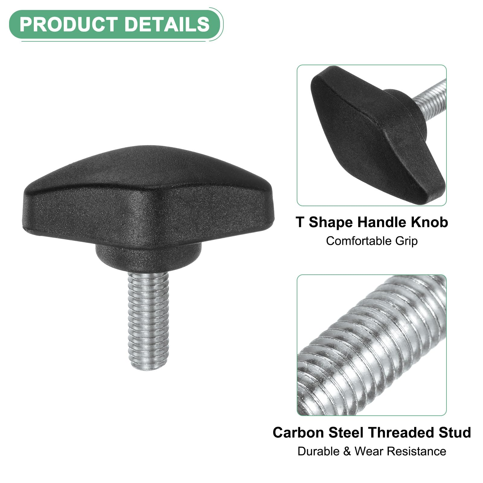 M METERXITY 12-Pack Thumb Screws, M6x16mm Tee Wing Knobs, Plastic T Handles Clamping Knob for Woodworking/Machinery/Equipment - Image 2