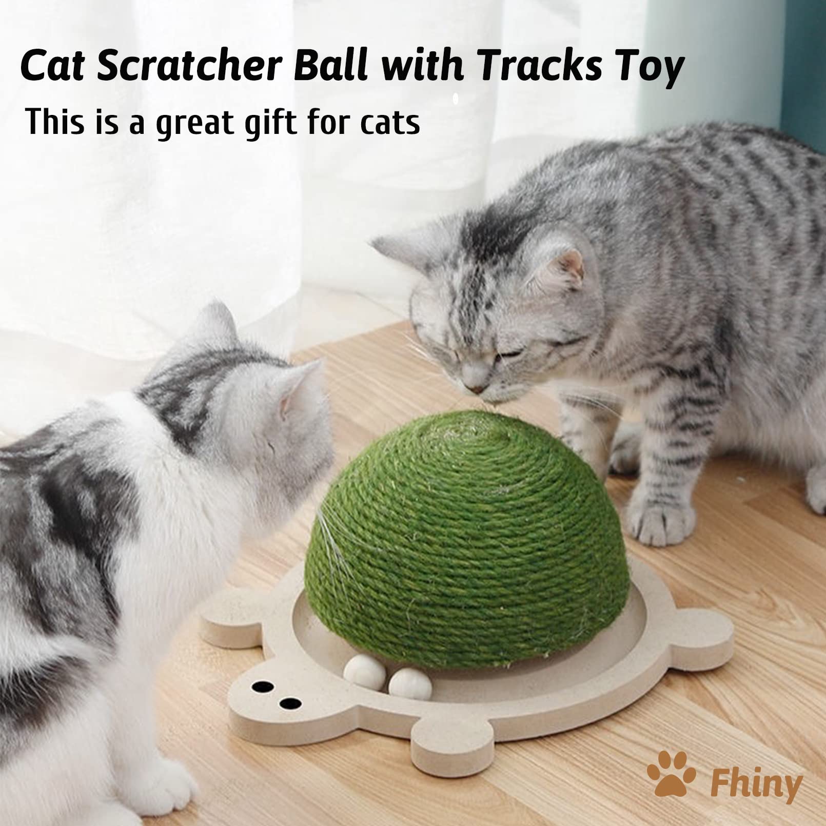 Fhiny Kratzball Mit Schiene – Sisal Kratzspielzeug Für Katzen In Schildkrötenform (inkl. 2 Bälle)