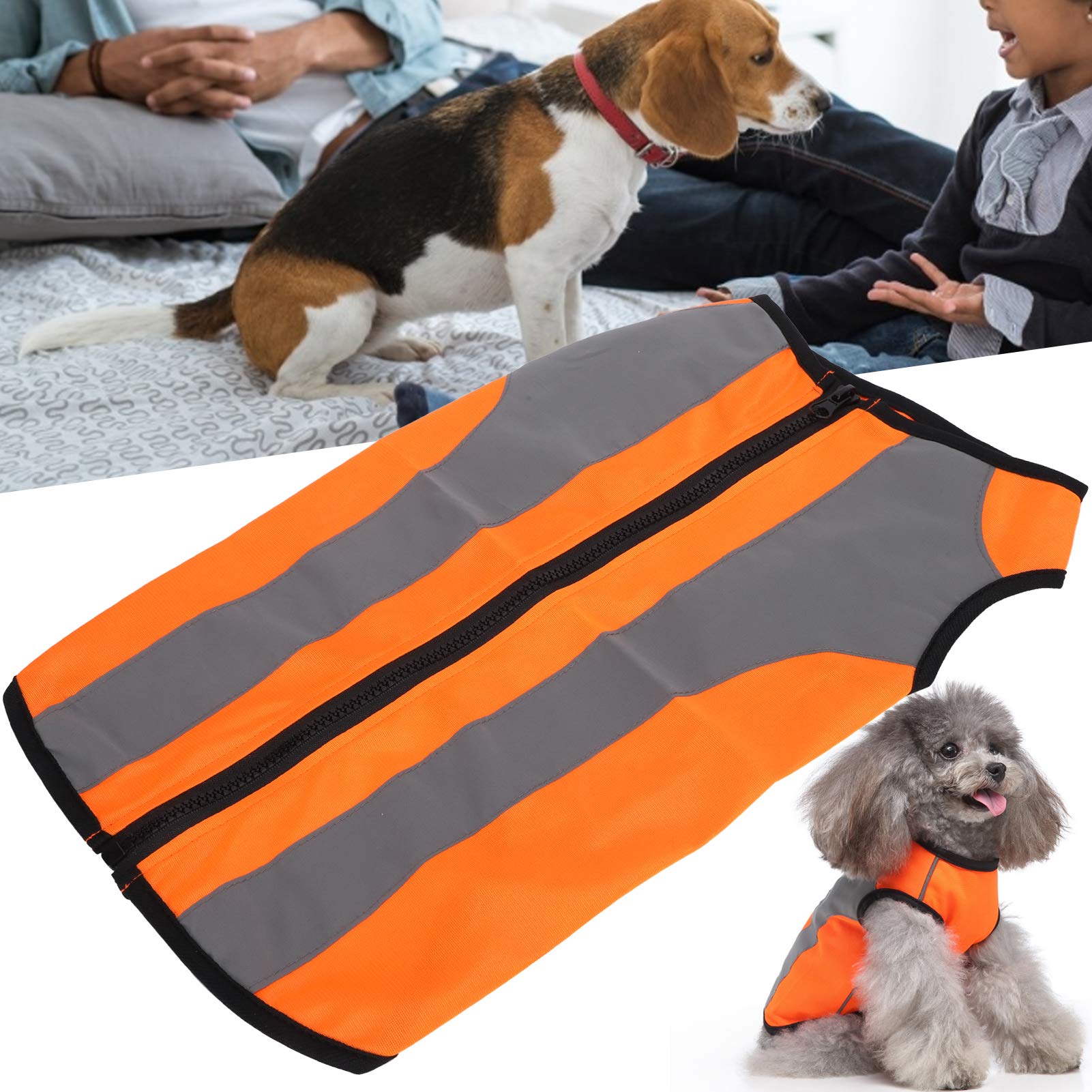 Gilet Réfléchissant de Sécurité pour Chien, Veste Lumineuse Fluorescente Haute Visibilité pour Les Promenades Nocturnes, Gilet à Fermeture éclair pour Animaux de Compagnie pour(XL-Orange Fluo)