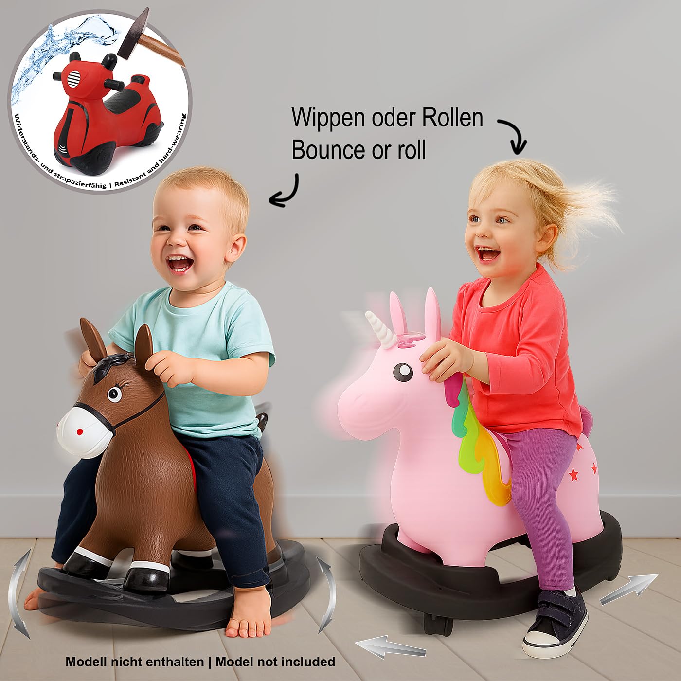 Jamara 460332 - Mobil Board 2in1 per Animali Salterini – Funzione a dondolo, Movimento su ruote, In plastica robusta e resistente, Compatibile con Salterini Jamara