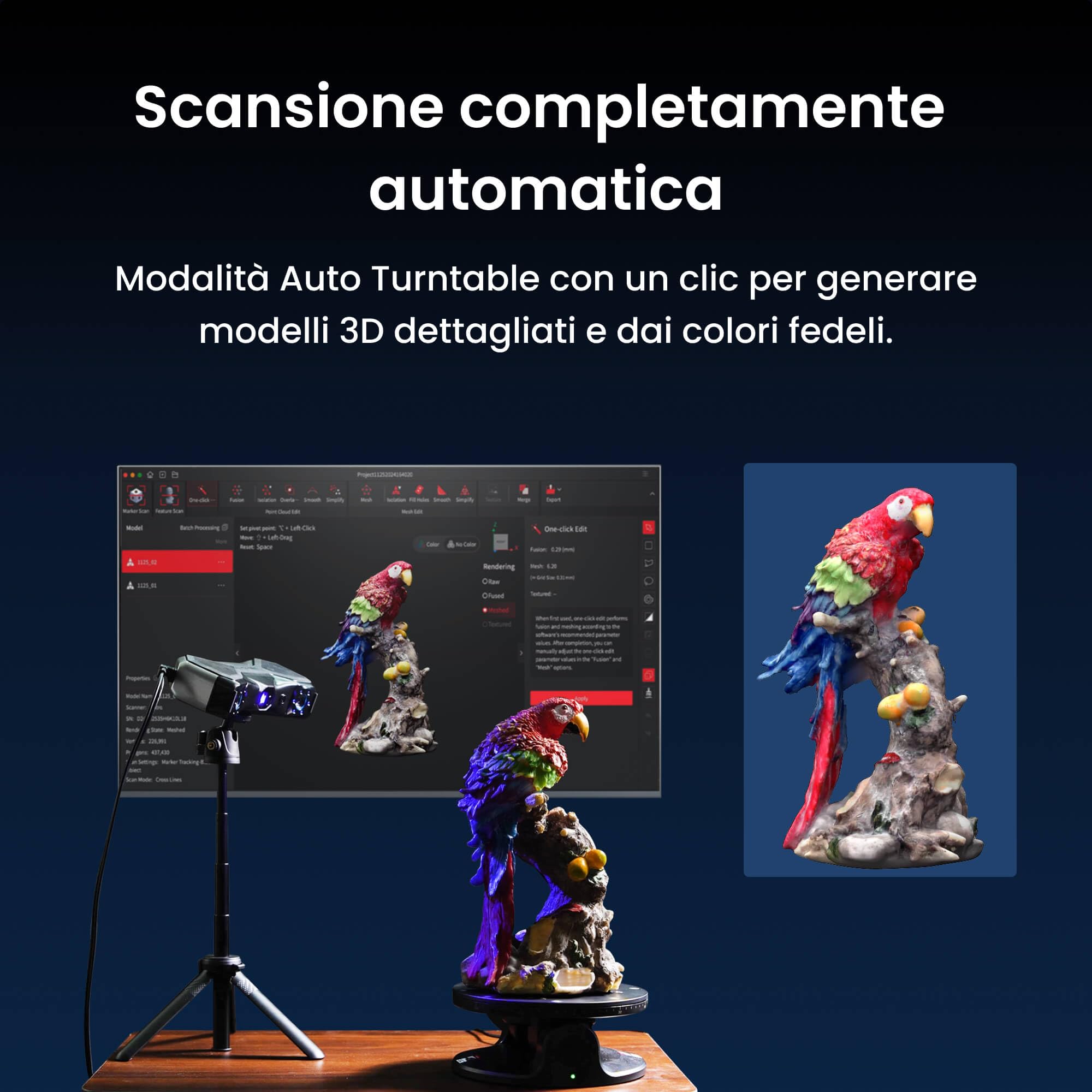Revopoint Scanner 3D MetroX Pro per la stampa 3D, precisione industriale 0,01 mm, 4 modi di scansione, schermo condiviso, a colori, per progetto e modelli digitali, STANDARD