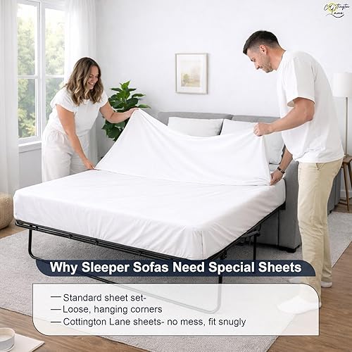 Miniatura 8 de Cottington Lane Sleeper Sofa Sheets Queen Size, 4 Piece Premium Quality 100% Egyptian Cotton Sofa Bed Sheet Set for Pull Out Couch, Loveseat &
