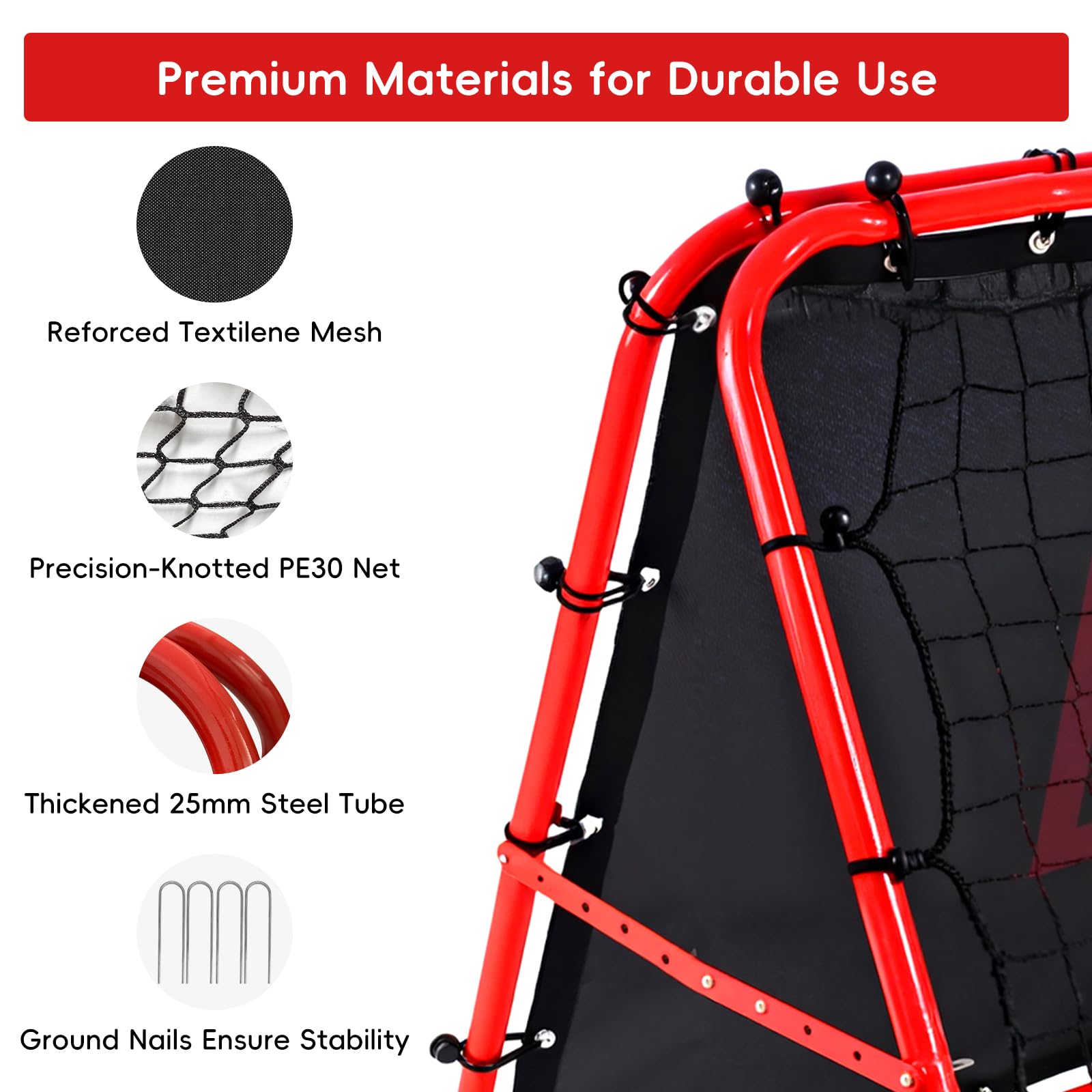 Rebounder für Fußball Doppelseitiges und Verstellbares fußball rebounder 100 x 100 x 87 cm Rückstoßziel Tragbares Fußball Trainingsgerät Fußballtor für Schuss Pass und Ballannahmetraining