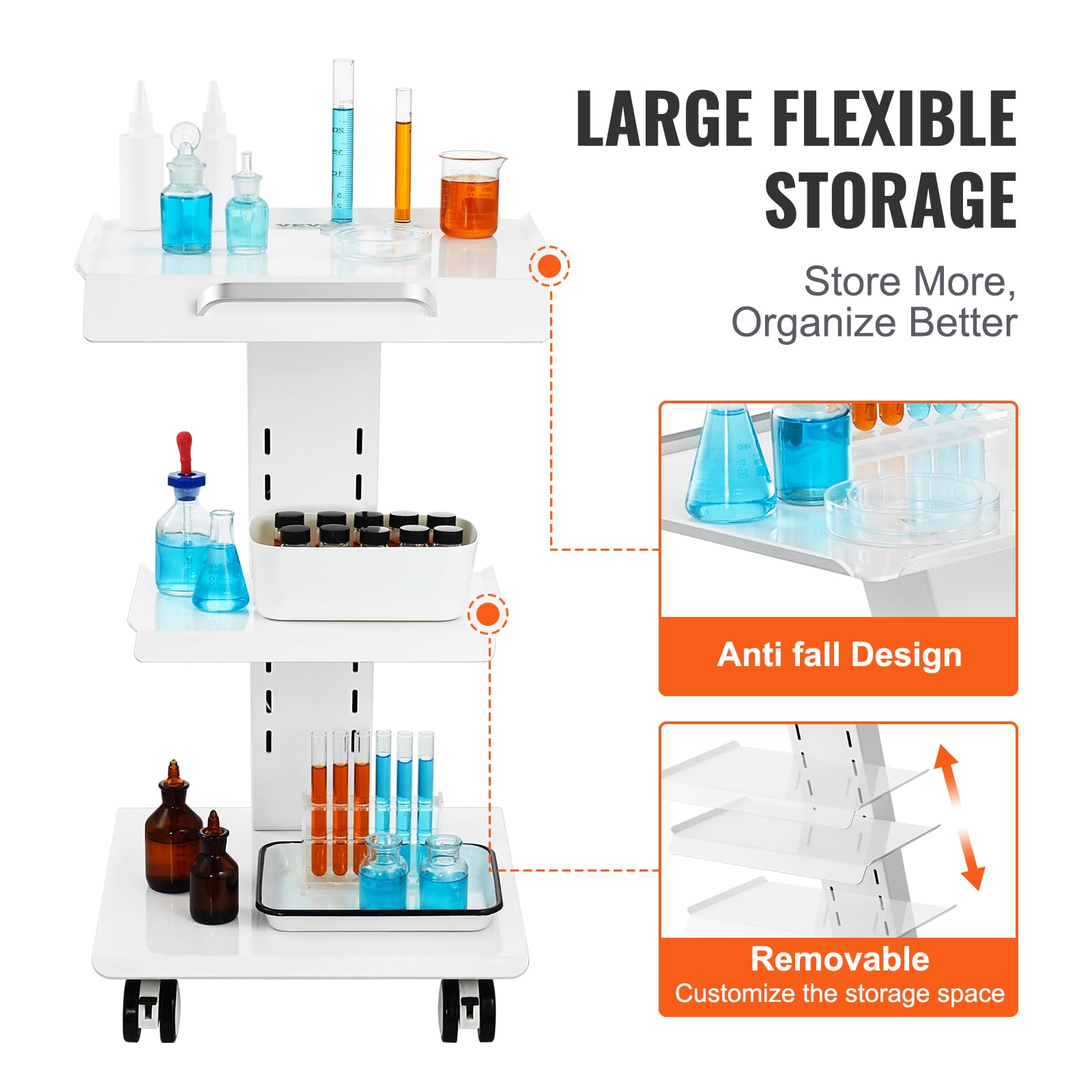 VEVOR Carro de Laboratorio, Carro de Servicio Médico con Enchufe, 3 Capas, Ruedas Giratorias, 100 kg