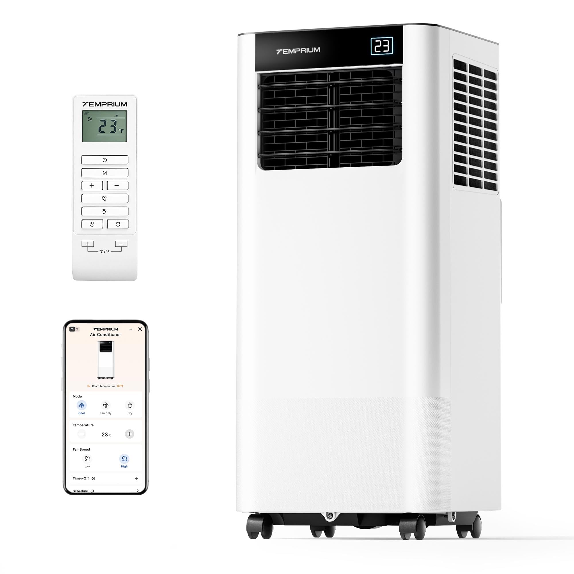 Mobile Klimaanlage 7000BTU 2,0Kw mit Abluftschlauch | 3-in-1 Mobiles Klimagerät | Fensterabdichtung | APP-Steuerung + Fernbedienung | Leiser Betrieb | 24h-Timer | Für Räume bis 20m²