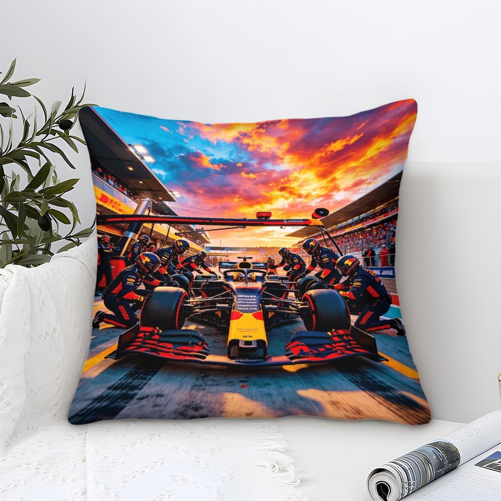 3U6C4M9K Cushion Covers 40x40cm - Luxury Formulaa Racing Square Throw Pillow Cases - Decorative Soft Pit Stop Cushion Cover for Sofa Couch Bedroom with Invisible Zipper