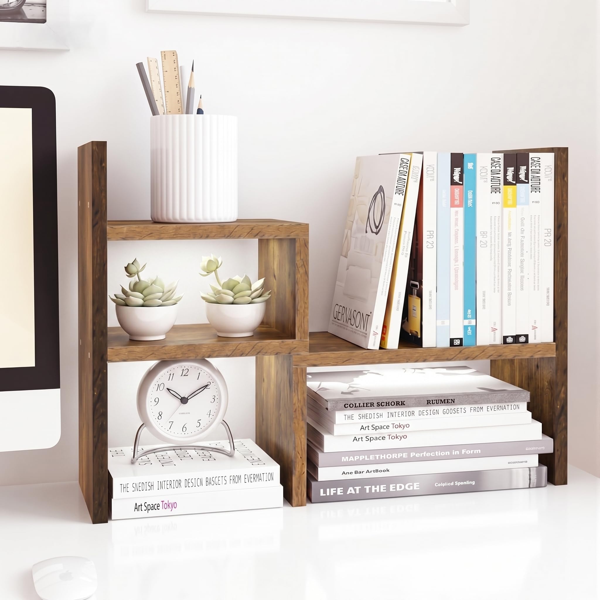 Jerry &amp; Maggie Adjustable Wood Desktop Display Shelf Natural Wood Tone