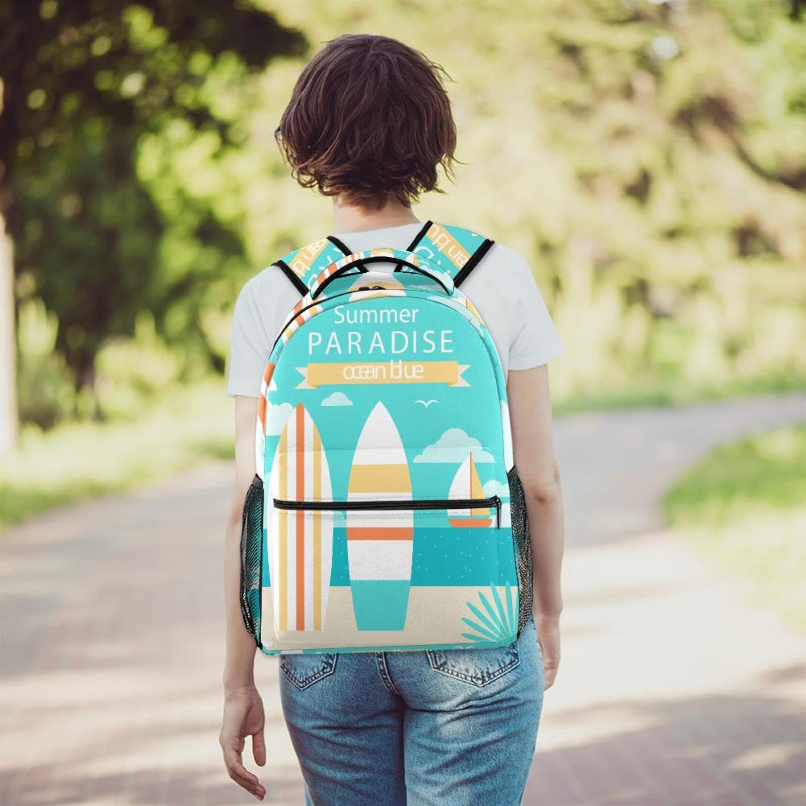 Zaino per computer portatile, vacanze estive, surf, zaino per scuola superiore, resistente all'acqua, zaino da viaggio e escursionismo