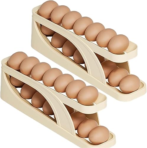 Dispensador automático de huevos de doble capa enrollable 2023, contenedor automático de almacenamiento para gabinete de cocina y refrigerador (2