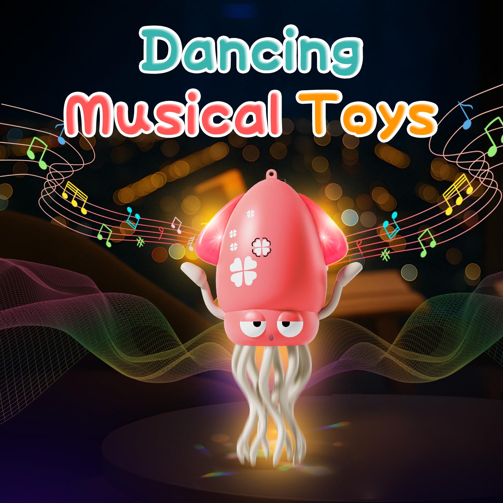 KJIXYUNG Polpo Giocattolo Danzante e strisciante con luci LED e Musica - Giocattolo interattivo Musicale oscillante Automatico - Regalo di Compleanno Divertente (Rosso)