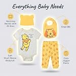 Disney Winnie the Pooh Baby Bodysuit Pants Bib and Hat 4 Piece Outfit Set Newborn to Infant