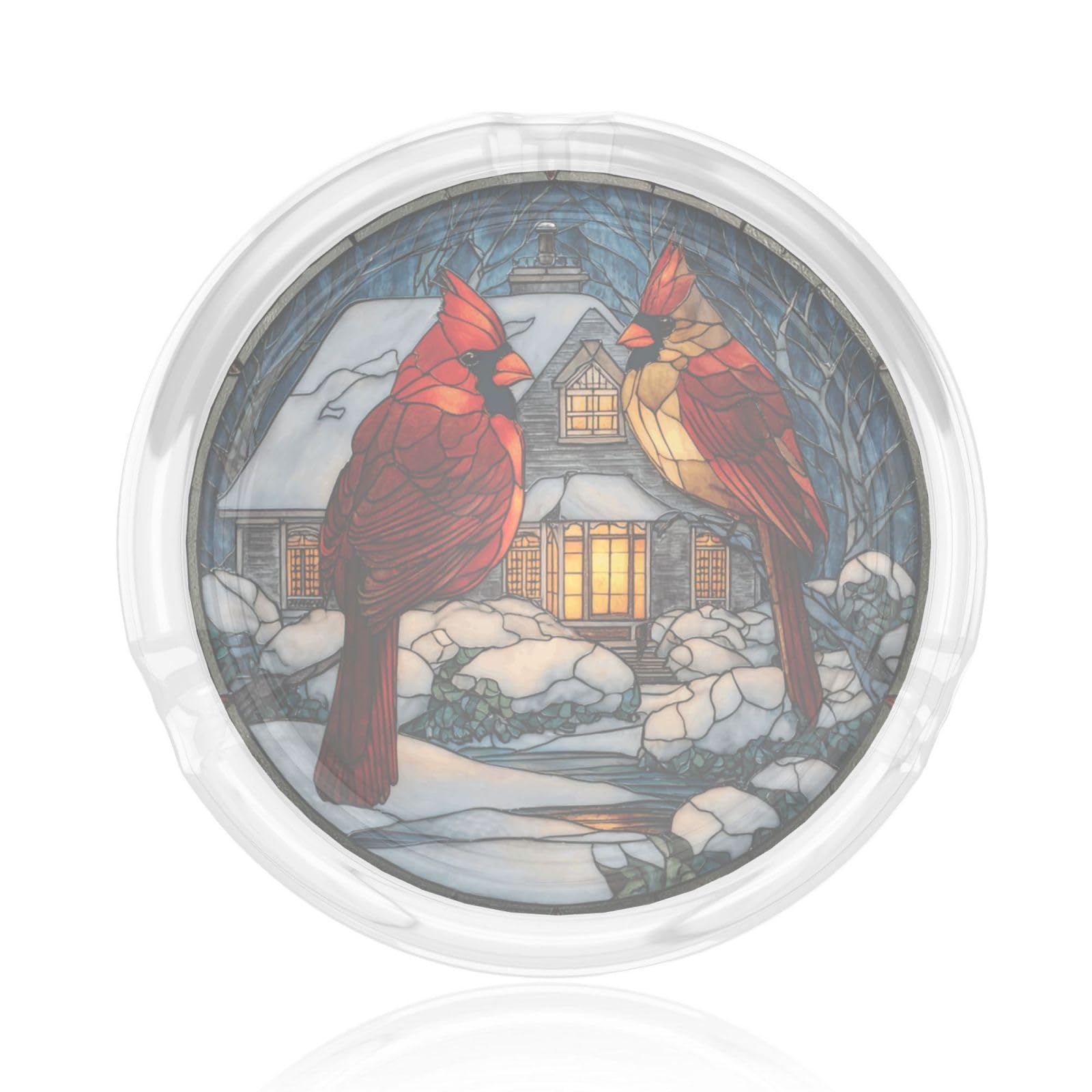 Stained Glass Of A Pair Of Red Birds Glass Ashtray For Cigarettes Ash Trays Case For Home Office Decor