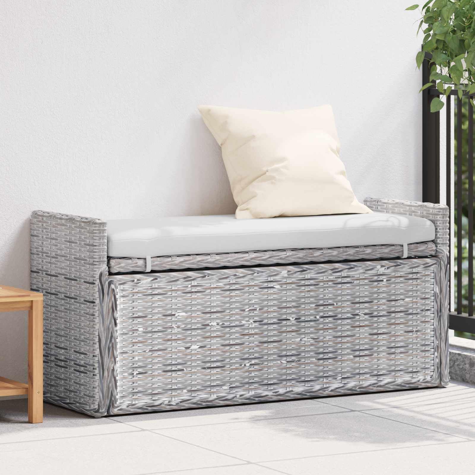 vidaXL Panchina con Contenitore Bianco Lavato 110 x 40 x 50 cm Rattan, Panca portaoggetti per Salotto, Sgabello Rettangolare Moderno, Compatto per Ingresso o corridoio