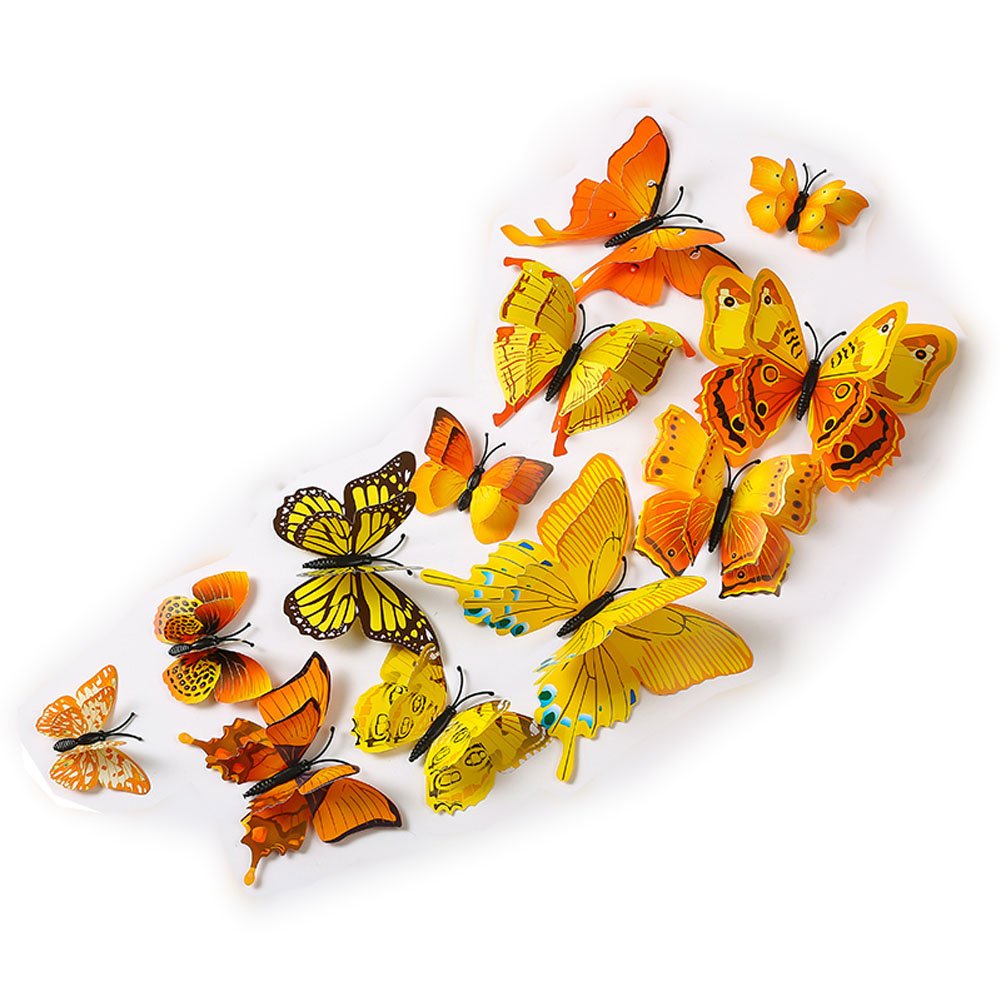 36 PCS 3D Butterfly Stickers for Clothes Draperies Curtains Decor (Fixed with Safety Pin) (Yellow)