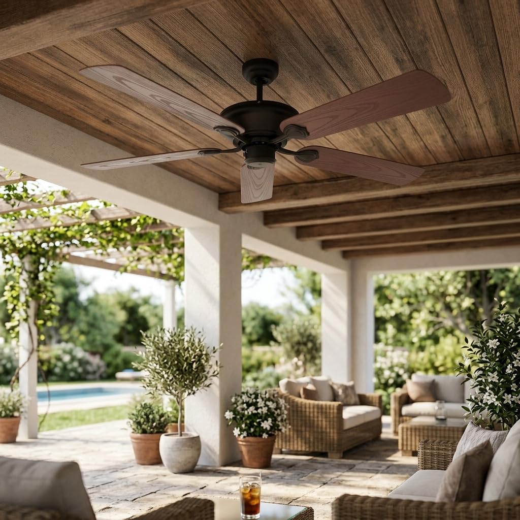 Suinga Ventilador de Techo Sin Luz para Exterior | 5 Palas | 132 cm | 60W | 3 Velocidades | Aire Fresco y Silencioso para Terrazas y Exteriores | Diseño Resistente y Eficiente