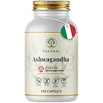 PACARAL Ashwagandha KSM-66 (180 Capsule Vegan) – Alto dosaggio – Ashwagandha Pura da Withania Somnifera, Ginseng Indiano – Prodotto in Italia
