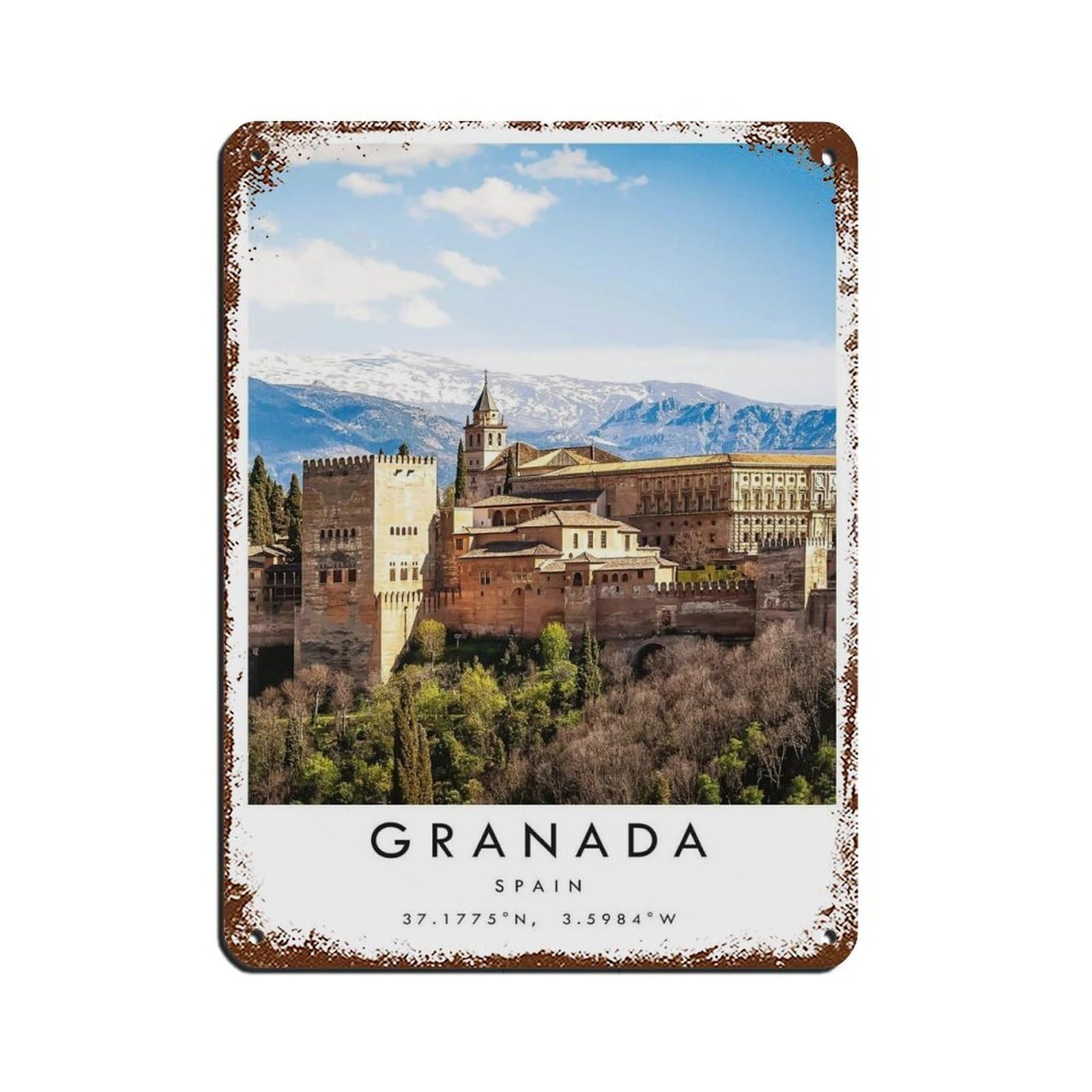 Granada Travel, Granada Poster Retro Poster Metal Tin Sign Chic Art Retro Iron Painting Bar People Cave Cafe Family Garage Poster Wall Decoration 12x16inch(30x40cm)